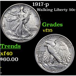 1917-p Walking Liberty Half Dollar 50c Grades vf++