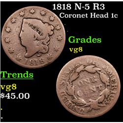 1818 N-5 R3 Coronet Head Large Cent 1c Grades vg, very good