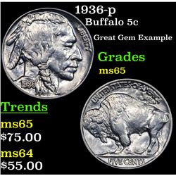 1936-p Buffalo Nickel 5c Grades GEM Unc
