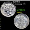 Image 1 : 1936-p Mercury Dime 10c Grades Select+ Unc