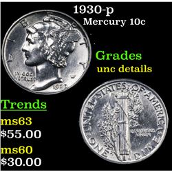 1930-p Mercury Dime 10c Grades Unc Details