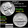 Image 1 : 1942-p Jefferson Nickel 5c Grades Select Unc+ 5fs
