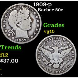 1909-p Barber Half Dollars 50c Grades vg+