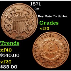 1871 Two Cent Piece 2c Grades vf++