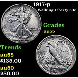 1917-p Walking Liberty Half Dollar 50c Grades Choice AU