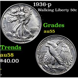 1936-p Walking Liberty Half Dollar 50c Grades Choice AU