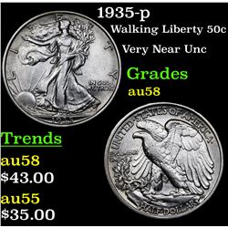 1935-p Walking Liberty Half Dollar 50c Grades Choice AU/BU Slider