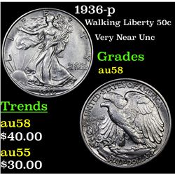 1936-p Walking Liberty Half Dollar 50c Grades Choice AU/BU Slider