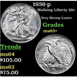 1936-p Walking Liberty Half Dollar 50c Grades Select+ Unc