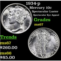 1934-p Mercury Dime 10c Grades GEM++ Unc