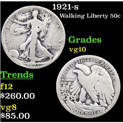 1921-s Walking Liberty Half Dollar 50c Grades vg+