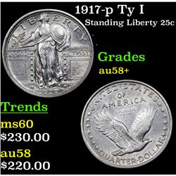 1917-p Ty I Standing Liberty Quarter 25c Grades Choice AU/BU Slider+
