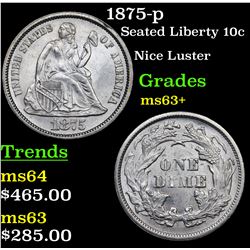 1875-p Seated Liberty Dime 10c Grades Select+ Unc