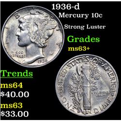 1936-d Mercury Dime 10c Grades Select+ Unc