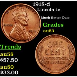 1918-d Lincoln Cent 1c Grades Select AU