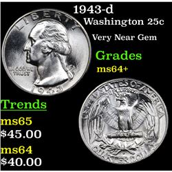 1943-d Washington Quarter 25c Grades Choice+ Unc