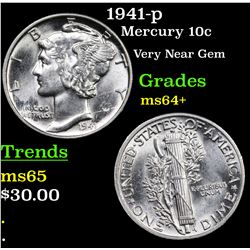 1941-p Mercury Dime 10c Grades Choice+ Unc