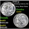 Image 1 : 1943-p Walking Liberty Half Dollar 50c Grades Choice+ Unc