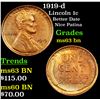 Image 1 : 1919-d Lincoln Cent 1c Grades Select Unc BN