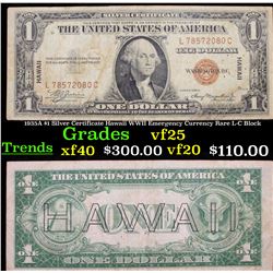 1935A $1 Silver Certificate Hawaii WWII Emergency Currency Rare L-C Block Grades vf+