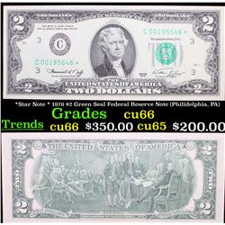 *Star Note * 1976 $2 Green Seal Federal Reserve Note (Philidelphia, PA) Grades Gem+ CU