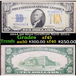 1934A $10 Silver Certificate North Africa Grades xf+