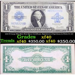 1923 $1 Large Size Blue Seal Silver Certificate, Signatures of Speelman & White Fr-237 Grades xf