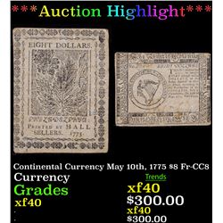 ***Auction Highlight*** Continental Currency May 10th, 1775 $8 Fr-CC8 Grades xf (fc)