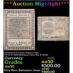 ***Auction Highlight*** Continental Currency Febuary 26th, 1777 $7 Fr-CC60 Baltamore Issue Sig. R. S