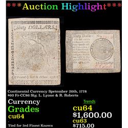 ***Auction Highlight*** Continental Currency Spetember 26th, 1778 $60 Fr-CC86 Sig. L. Lyone & R. Rob