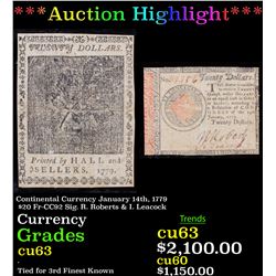 ***Auction Highlight*** Continental Currency January 14th, 1779 $20 Fr-CC92 Sig. R. Roberts & I. Lea