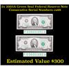 Image 1 : 2x 2003A Green Seal Federal Reserve Note Consecutive Serial Numbers Grades Gem++ CU
