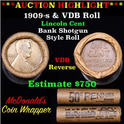 Lincoln Wheat cent 1c orig roll, 1909-s end, VDB other end