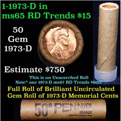 Uncirculated shotgun Lincoln 1c roll, 1973-d 50 pcs Brandt Wrapper