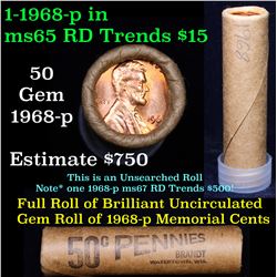 Uncirculated Shotgun Lincoln 1c roll, 1968-p 50 pcs Brandt Wrapper
