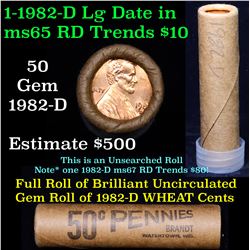 Uncirculated shotgun Lincoln 1c roll, 1982-p Copper Large Date 50 pcs Brandt Wrapper