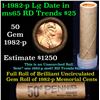 Image 1 : Uncirculated shotgun Lincoln 1c roll, 1982-p Copper Large Date 50 pcs Brandt Wrapper