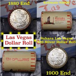 ***Auction Highlight*** Full Morgan/Peace Sahara Hotel silver $1 roll $20, 1880 & 1900 end (fc)