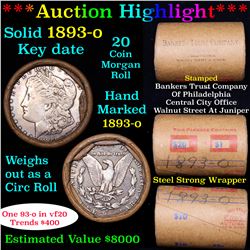 ***Auction Highlight*** Full solid Key date 1893-o Morgan silver dollar roll, 20 coin (fc)