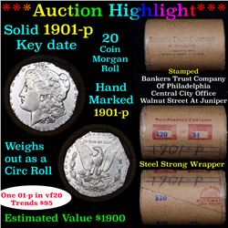 ***Auction Highlight*** Full solid Key date 1901-p Morgan silver dollar roll, 20 coin (fc)