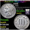 Image 1 : ***Auction Highlight*** 1888 Three Cent Copper Nickel 3cn Graded Choice+ Unc By USCG (fc)