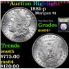 Image 1 : ***Auction Highlight*** 1881-p Morgan Dollar $1 Graded Choice+ Unc By USCG (fc)