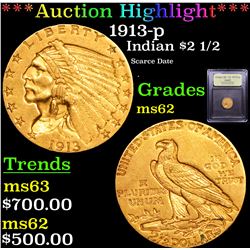 ***Auction Highlight*** 1913-p Gold Indian Quarter Eagle $2 1/2 Graded Select Unc By USCG (fc)