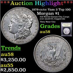 ***Auction Highlight*** 1879-cc /cc Vam 3 Top 100 Morgan Dollar $1 Graded Choice AU/BU Slider By USC