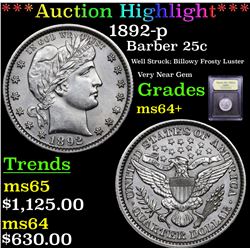 ***Auction Highlight*** 1892-p Barber Quarter 25c Graded Choice+ Unc By USCG (fc)