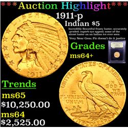 ***Auction Highlight*** 1911-p Gold Indian Half Eagle $5 Graded Choice+ Unc By USCG (fc)