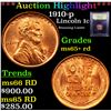 Image 1 : ***Auction Highlight*** 1910-p Lincoln Cent 1c Graded Gem+ Unc RD By USCG (fc)