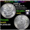 Image 1 : ***Auction Highlight*** 1890-p Morgan Dollar $1 Graded GEM Unc By USCG (fc)