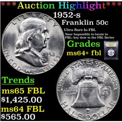 ***Auction Highlight*** 1952-s Franklin Half Dollar 50c Graded Choice Unc+ FBL By USCG (fc)