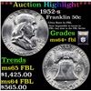 Image 1 : ***Auction Highlight*** 1952-s Franklin Half Dollar 50c Graded Choice Unc+ FBL By USCG (fc)